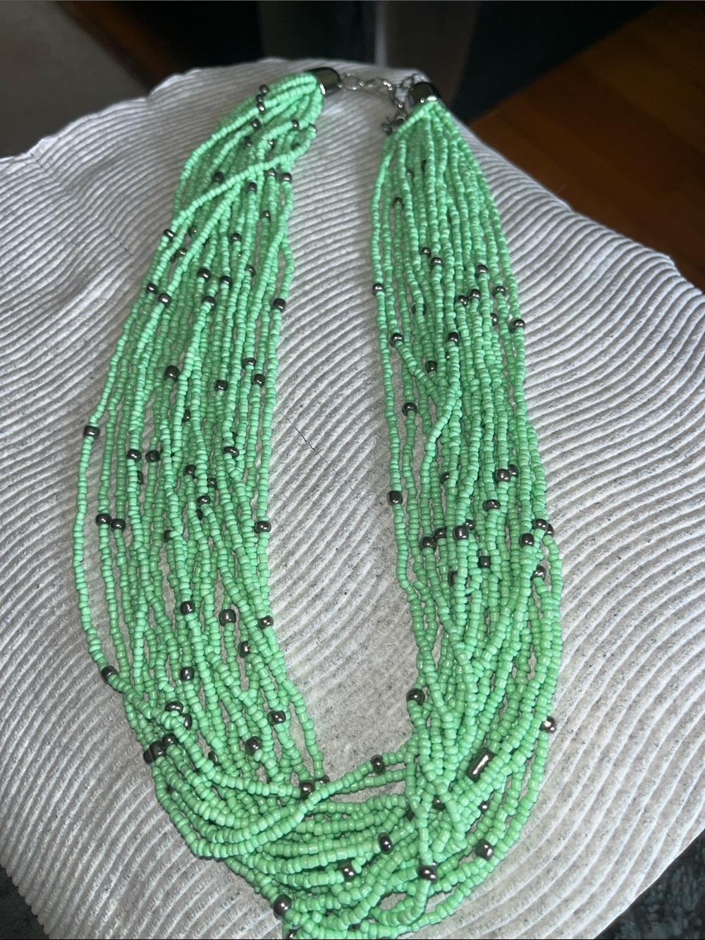 paparazzi Mint Green Multi-Strand seed Beads Necklace with Silver Accents